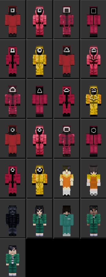 Skins jugando a calamar en Minecraft PE (Bedrock)