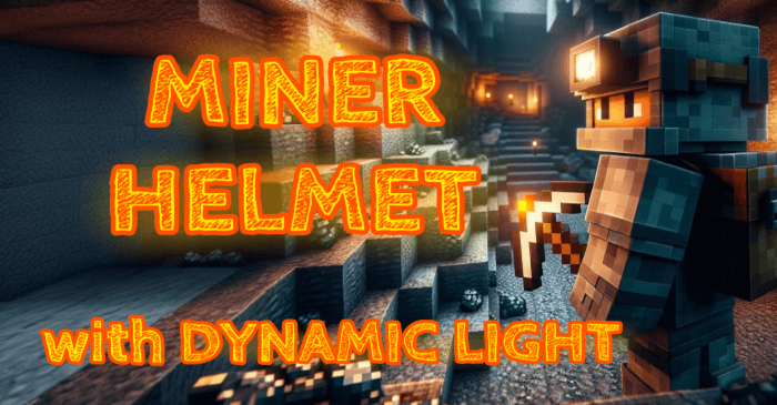Miner Helmet with Dynamic Light para Minecraft PE / Bedrock 1.21